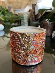 . 6 Ounce Fossil Pot in Multicolor Metallic Foil - Fresh Linen Scented - Handmade 100% Natural Soy Candle