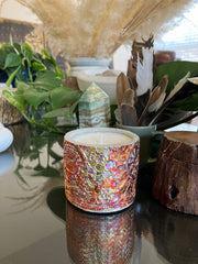 . 6 Ounce Fossil Pot in Multicolor Metallic Foil - Fresh Linen Scented - Handmade 100% Natural Soy Candle