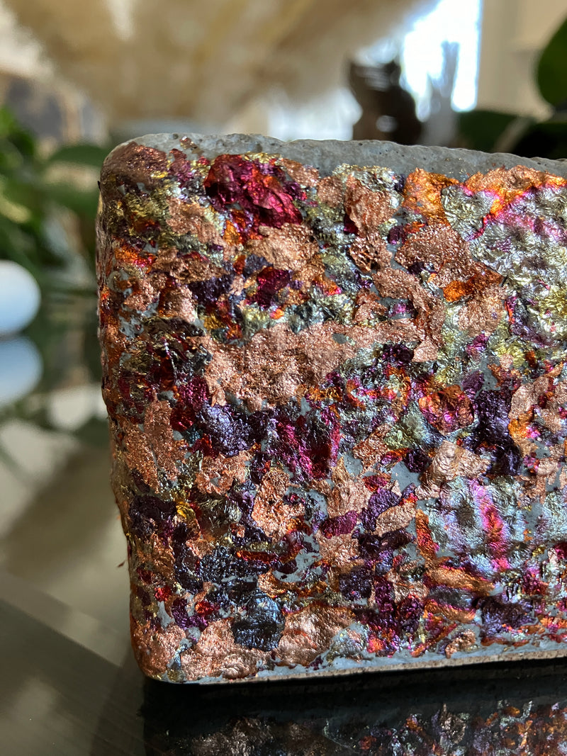 . Moon Rock Metallic Rustic Natural Clean Soy Wax Candle - Scented Fresh Linen - 15 fluid oz - Hand Made - 3 Pure Cotton Wicks