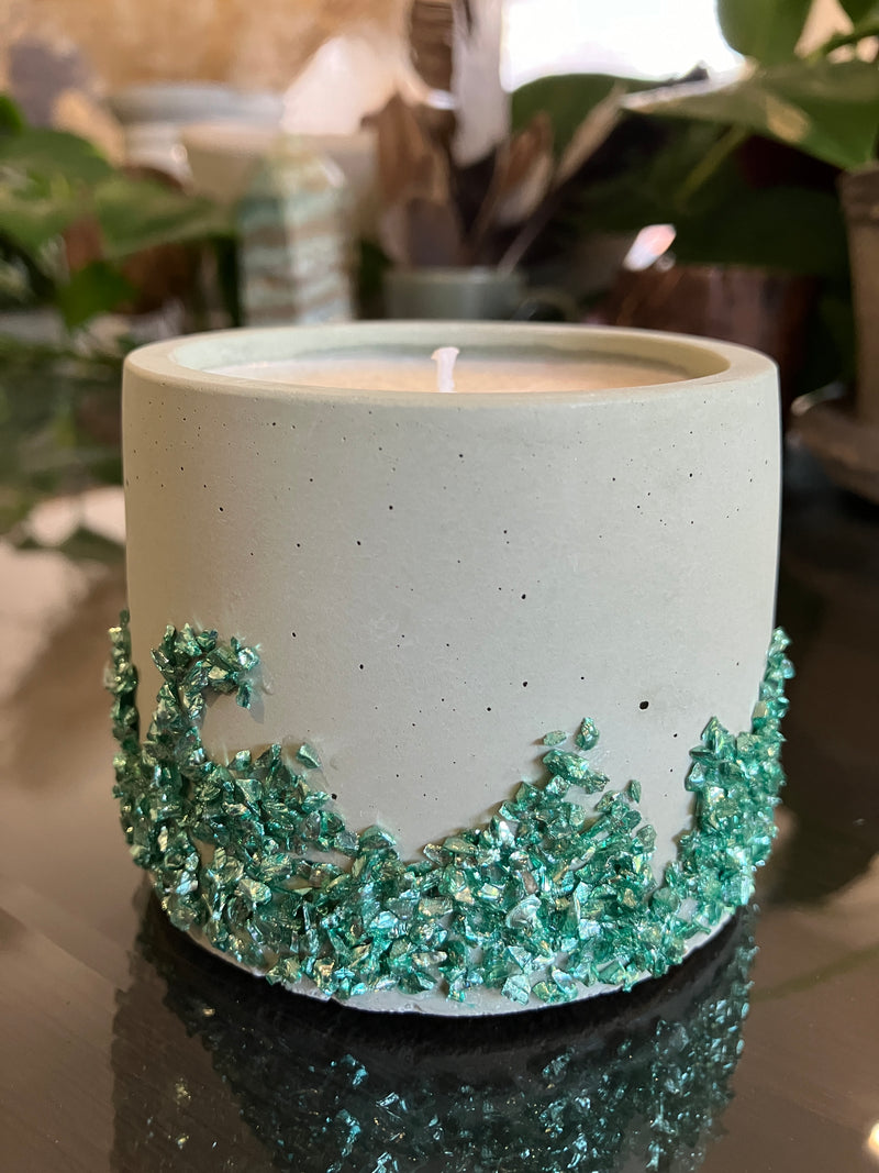 2 Large Unscented Tea Lights & 1 Rustic Jasmin Scented Candle - Set of 3 Natural Soy Candles - Sage Green Pot with Mint Green Glass