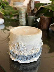 Rustic White, Blue & Grey Natural Soy Candle - Earthy Palo Santo & Sandalwood Scented 5 oz Candle - Clean Scent Certified