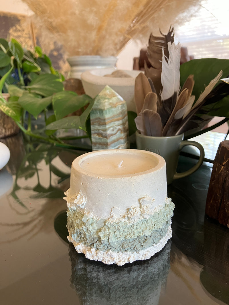 Rustic White, Sage & Khaki Natural Soy Candle - Fresh Cactus Flower & Jade Scented 5 oz Candle - Clean Scent Certified
