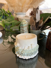 Rustic White, Sage & Khaki Natural Soy Candle - Fresh Cactus Flower & Jade Scented 5 oz Candle - Clean Scent Certified
