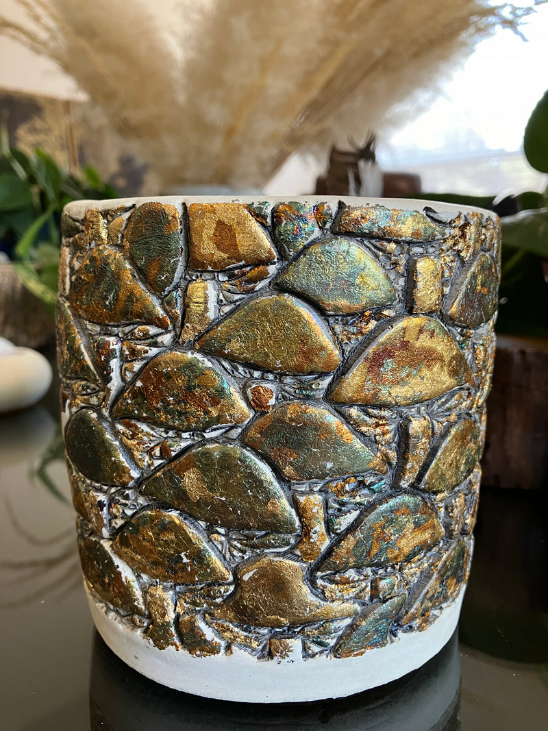 . Metallic Mushroom Nag Champa Soy Candle Pot - Large Rustic Natural Clean Soy Wax Candle - Scented Nag Champa - 40 fluid oz - Hand Made - 3 Pure Cotton Wicks