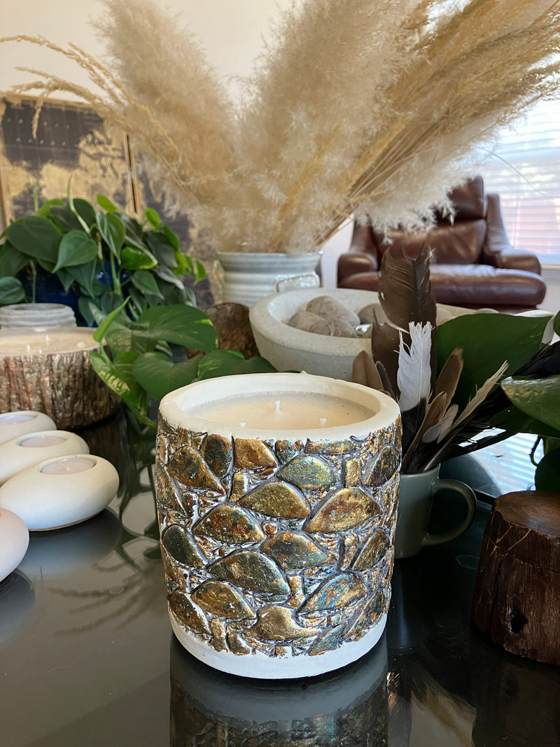 . Metallic Mushroom Nag Champa Soy Candle Pot - Large Rustic Natural Clean Soy Wax Candle - Scented Nag Champa - 40 fluid oz - Hand Made - 3 Pure Cotton Wicks