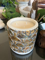 . Metallic Mushroom Nag Champa Soy Candle Pot - Large Rustic Natural Clean Soy Wax Candle - Scented Nag Champa - 40 fluid oz - Hand Made - 3 Pure Cotton Wicks