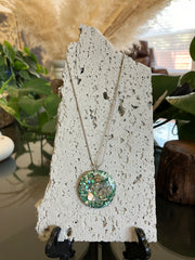 . Abalone Shell & Crushed Glass Jewelry - Handmade Necklace and Earrings 925 Sterling Silver Plated