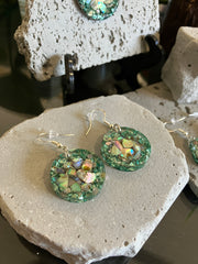 . Abalone Shell & Crushed Glass Jewelry - Handmade Necklace and Earrings 925 Sterling Silver Plated