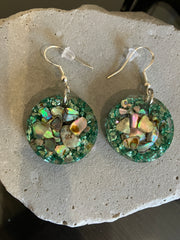 . Abalone Shell & Crushed Glass Jewelry - Handmade Necklace and Earrings 925 Sterling Silver Plated