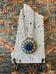 . Stainless Steel & Blue Stone Crystal Handmade Necklace - Vintage Boho Jewelry - Persian Necklace
