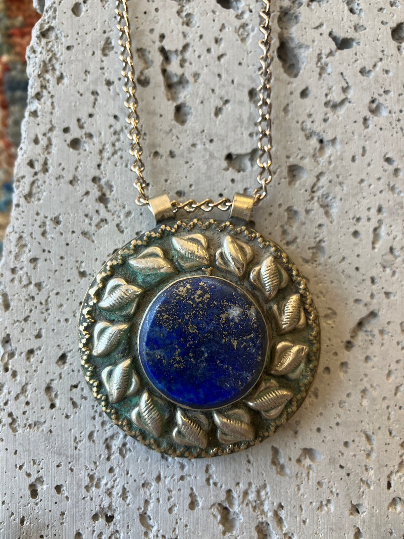 . Stainless Steel & Blue Stone Crystal Handmade Necklace - Vintage Boho Jewelry - Persian Necklace