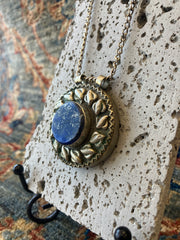 . Stainless Steel & Blue Stone Crystal Handmade Necklace - Vintage Boho Jewelry - Persian Necklace