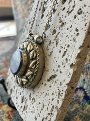 . Stainless Steel & Blue Stone Crystal Handmade Necklace - Vintage Boho Jewelry - Persian Necklace