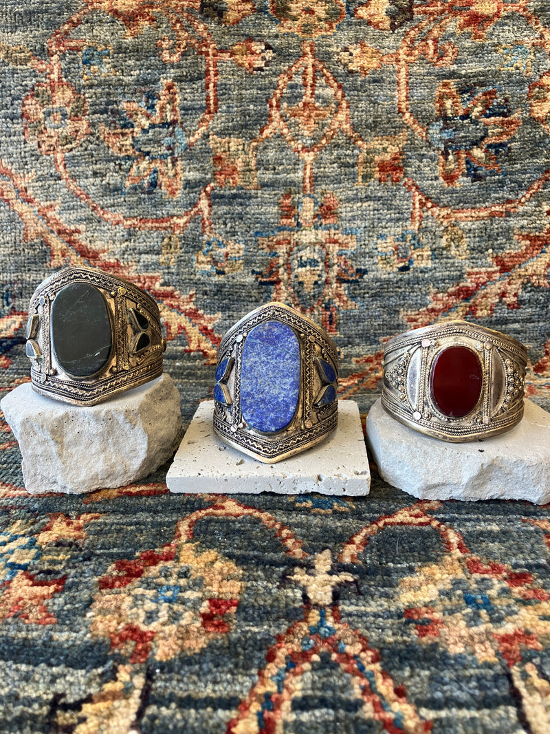 . Stainless Steel & Cut Stone Crystal Handmade Bracelet Cuff - Vintage Boho Jewelry - Persian Cuff Bracelet
