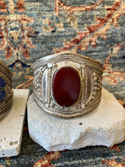 . Stainless Steel & Cut Stone Crystal Handmade Bracelet Cuff - Vintage Boho Jewelry - Persian Cuff Bracelet