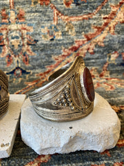 . Stainless Steel & Cut Stone Crystal Handmade Bracelet Cuff - Vintage Boho Jewelry - Persian Cuff Bracelet