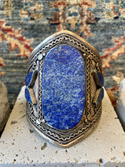 . Stainless Steel & Cut Stone Crystal Handmade Bracelet Cuff - Vintage Boho Jewelry - Persian Cuff Bracelet