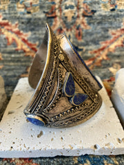 . Stainless Steel & Cut Stone Crystal Handmade Bracelet Cuff - Vintage Boho Jewelry - Persian Cuff Bracelet