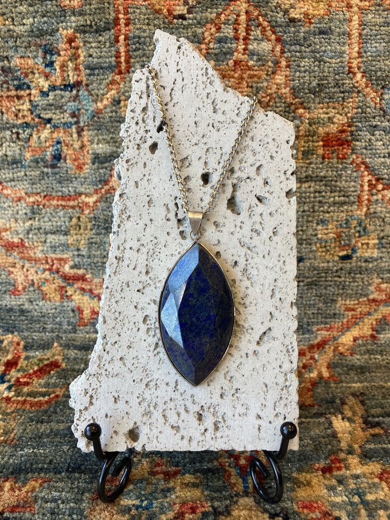 . Blue Stone Crystal & Stainless Steel Handmade Necklace - Vintage Boho Jewelry - Persian Necklace