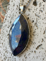 Blue Stone Crystal & Stainless Steel Handmade Necklace - Vintage Boho Jewelry - Persian Necklace