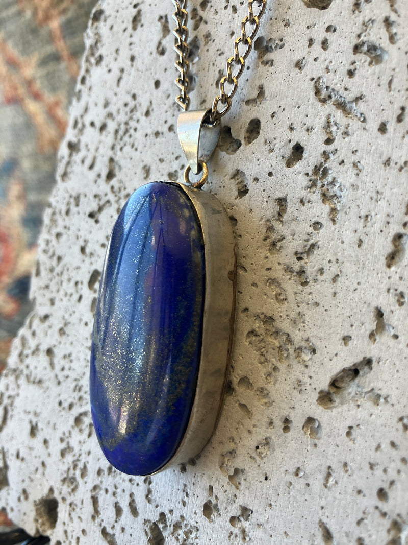 Blue Stone Crystal & Stainless Steel Handmade Necklace - Vintage Boho Jewelry - Persian Necklace