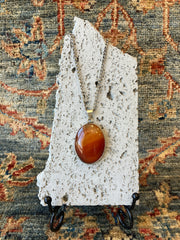 Orange Stone Crystal & Stainless Steel Handmade Necklace - Vintage Boho Jewelry - Persian Necklace
