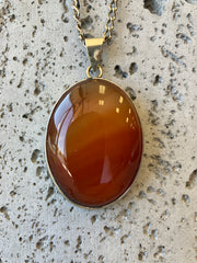 Orange Stone Crystal & Stainless Steel Handmade Necklace - Vintage Boho Jewelry - Persian Necklace