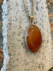 Orange Stone Crystal & Stainless Steel Handmade Necklace - Vintage Boho Jewelry - Persian Necklace