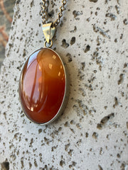 Orange Stone Crystal & Stainless Steel Handmade Necklace - Vintage Boho Jewelry - Persian Necklace