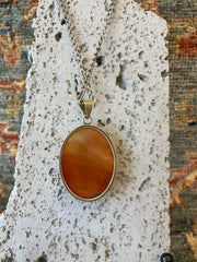 Orange Stone Crystal & Stainless Steel Handmade Necklace - Vintage Boho Jewelry - Persian Necklace