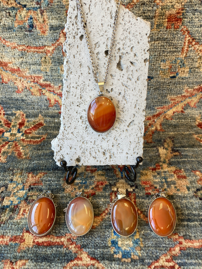 . Orange Stone Crystal & Stainless Steel Handmade Necklace - Vintage Boho Jewelry - Persian Necklace