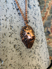 Lion, Wolf or Eagle Metal Copper Effect Necklace - Animal Charms - Handmade - 10 inch Drop - Steel Plated Chain