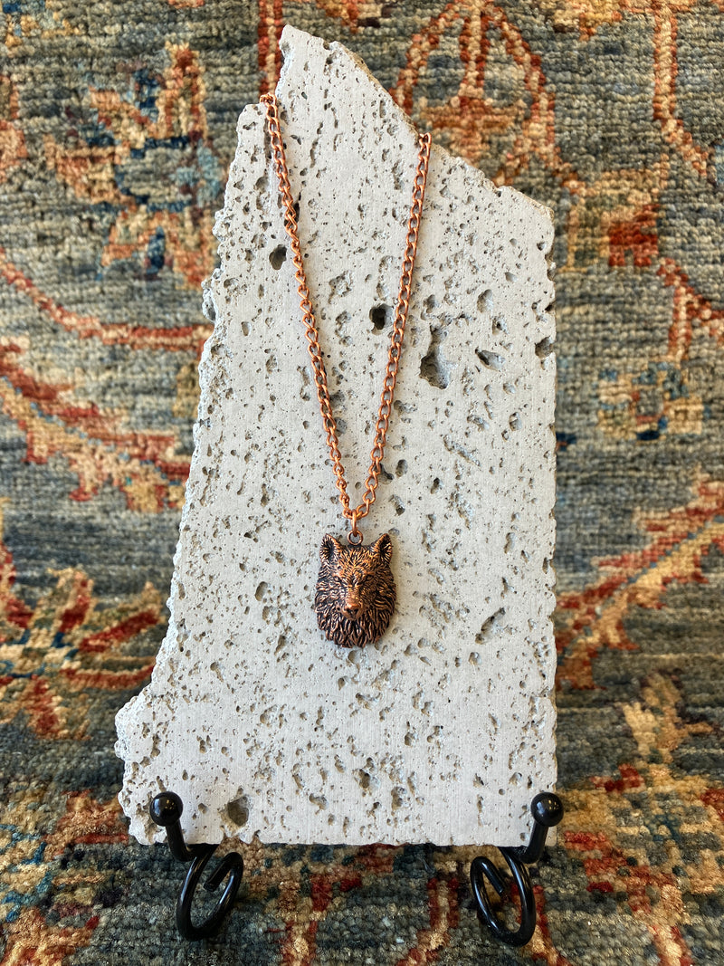 Lion, Wolf or Eagle Metal Copper Effect Necklace - Animal Charms - Handmade - 10 inch Drop - Steel Plated Chain