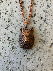 . Lion, Wolf or Eagle Metal Copper Effect Necklace - Animal Charms - Handmade - 10 inch Drop - Steel Plated Chain