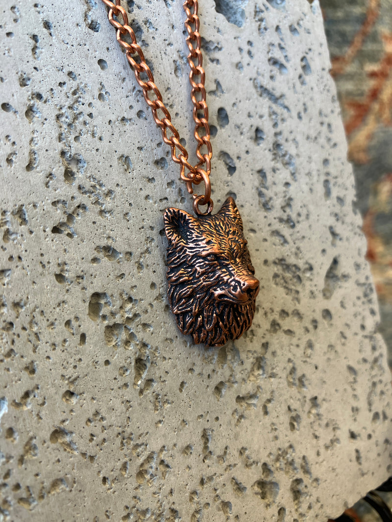 Lion, Wolf or Eagle Metal Copper Effect Necklace - Animal Charms - Handmade - 10 inch Drop - Steel Plated Chain