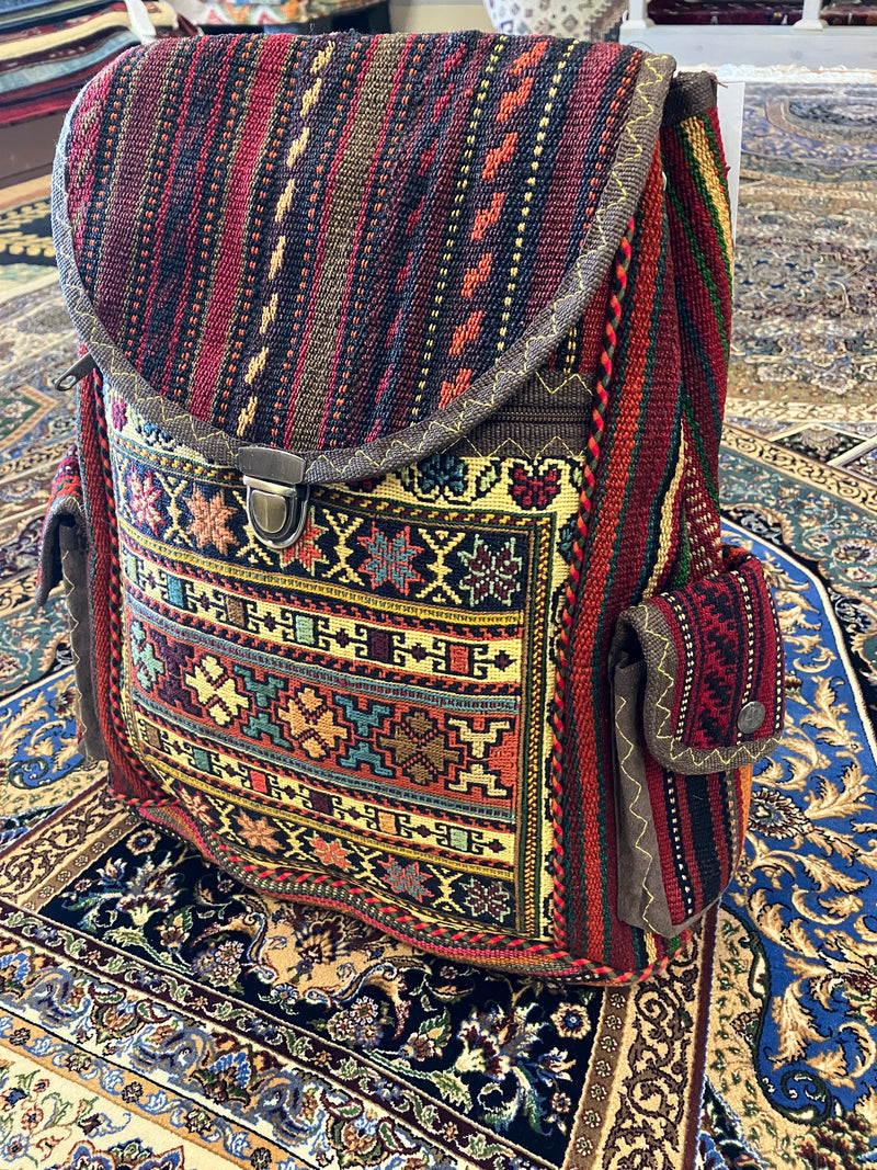 Persian Hand Embroidered Backpack - Hand Made  - Jajim - Sirjan - Kilim - Nomad Tribal Boho Bag