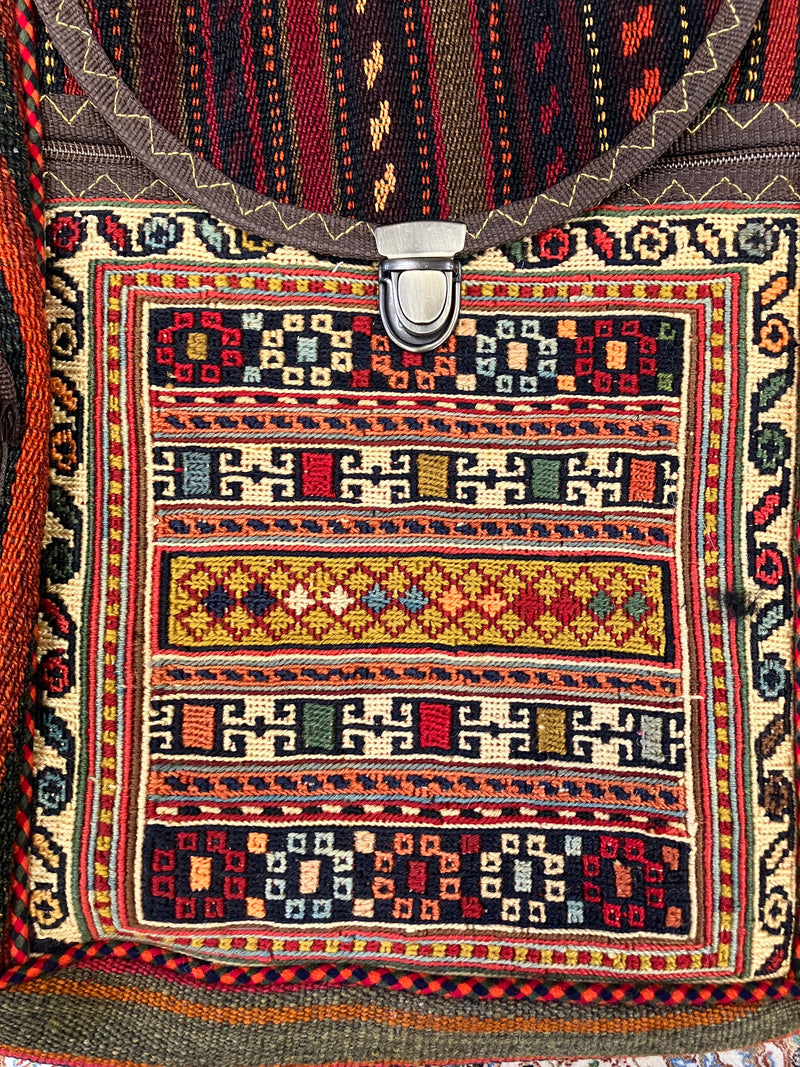 Persian Hand Embroidered Backpack - Hand Made  - Jajim - Sirjan - Kilim - Nomad Tribal Boho Bag