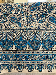 . Hand Printed Cotton Table Cloth with Natural Plant Dyes in Blue & White - Paisley Floral Pattern
