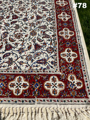 Hand Printed Cotton Table Cloth with Natural Plant Dyes in Red, Blue, Green, Yellow/Orange & Off White - Paisley Floral Vines Sunflowers Patterns