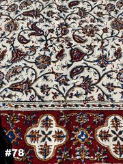 Hand Printed Cotton Table Cloth with Natural Plant Dyes in Red, Blue, Green, Yellow/Orange & Off White - Paisley Floral Vines Sunflowers Patterns