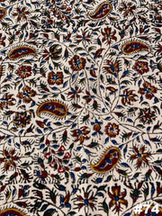 Hand Printed Cotton Table Cloth with Natural Plant Dyes in Red, Blue, Green, Yellow/Orange & Off White - Paisley Floral Vines Sunflowers Patterns