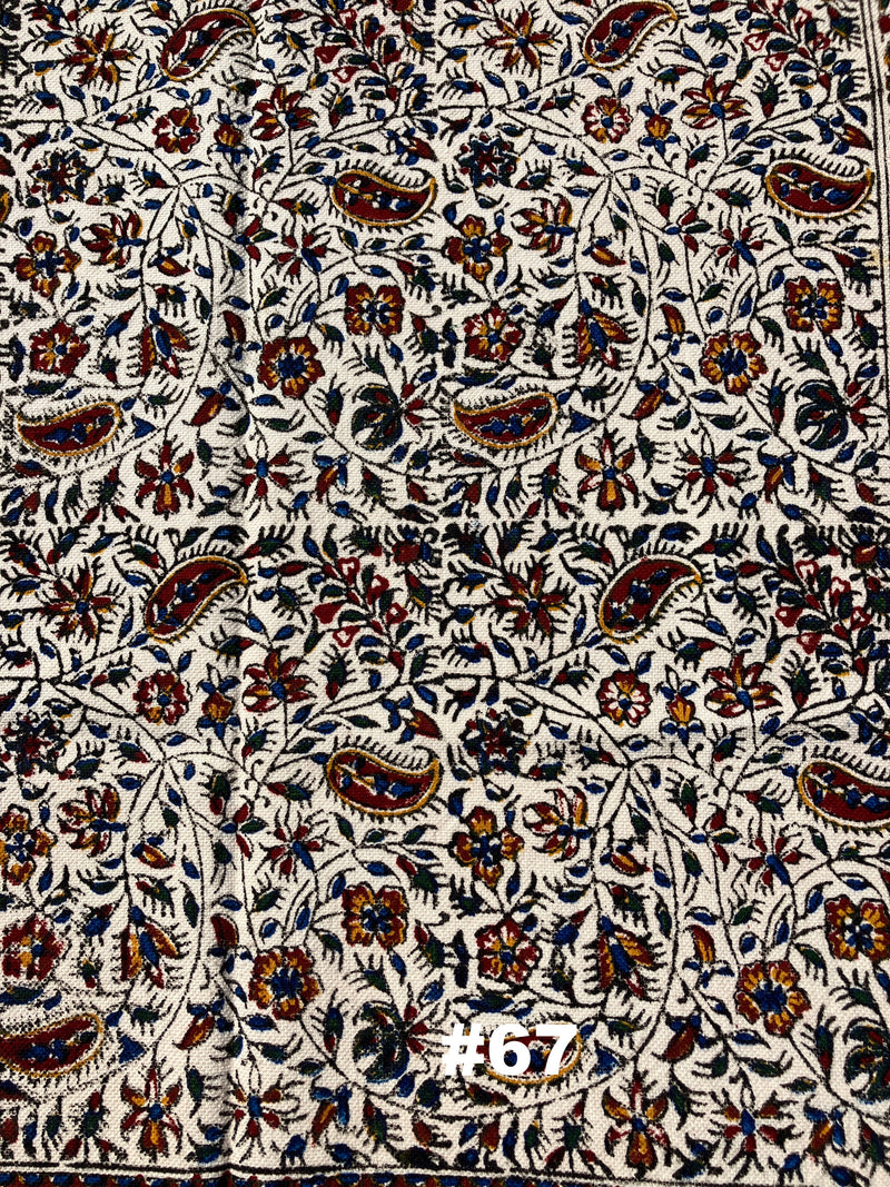 Hand Printed Cotton Table Cloth with Natural Plant Dyes in Red, Blue, Green, Yellow/Orange & Off White - Paisley Floral Vines Sunflowers Patterns