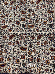 Hand Printed Cotton Table Cloth with Natural Plant Dyes in Red, Blue, Green, Yellow/Orange & Off White - Paisley Floral Vines Sunflowers Patterns