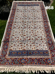 Hand Printed Cotton Table Cloth with Natural Plant Dyes in Red, Blue, Green, Yellow/Orange & Off White - Paisley Floral Vines Sunflowers Patterns