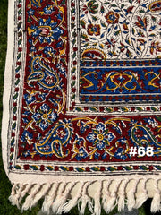 Hand Printed Cotton Table Cloth with Natural Plant Dyes in Red, Blue, Green, Yellow/Orange & Off White - Paisley Floral Vines Sunflowers Patterns