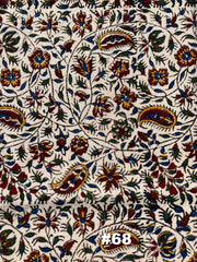 Hand Printed Cotton Table Cloth with Natural Plant Dyes in Red, Blue, Green, Yellow/Orange & Off White - Paisley Floral Vines Sunflowers Patterns