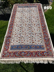 Hand Printed Cotton Table Cloth with Natural Plant Dyes in Red, Blue, Green, Yellow/Orange & Off White - Paisley Floral Vines Sunflowers Patterns