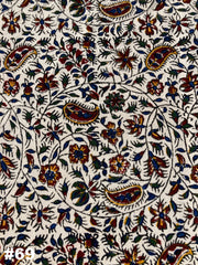 Hand Printed Cotton Table Cloth with Natural Plant Dyes in Red, Blue, Green, Yellow/Orange & Off White - Paisley Floral Vines Sunflowers Patterns