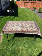 Hand Printed Cotton Table Cloth with Natural Plant Dyes in Red, Blue, Green, Yellow/Orange & Off White - Paisley Floral Vines Sunflowers Patterns