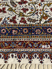 Hand Printed Cotton Table Cloth with Natural Plant Dyes in Red, Blue, Green, Yellow/Orange & Off White - Paisley Floral Vines Sunflowers Patterns